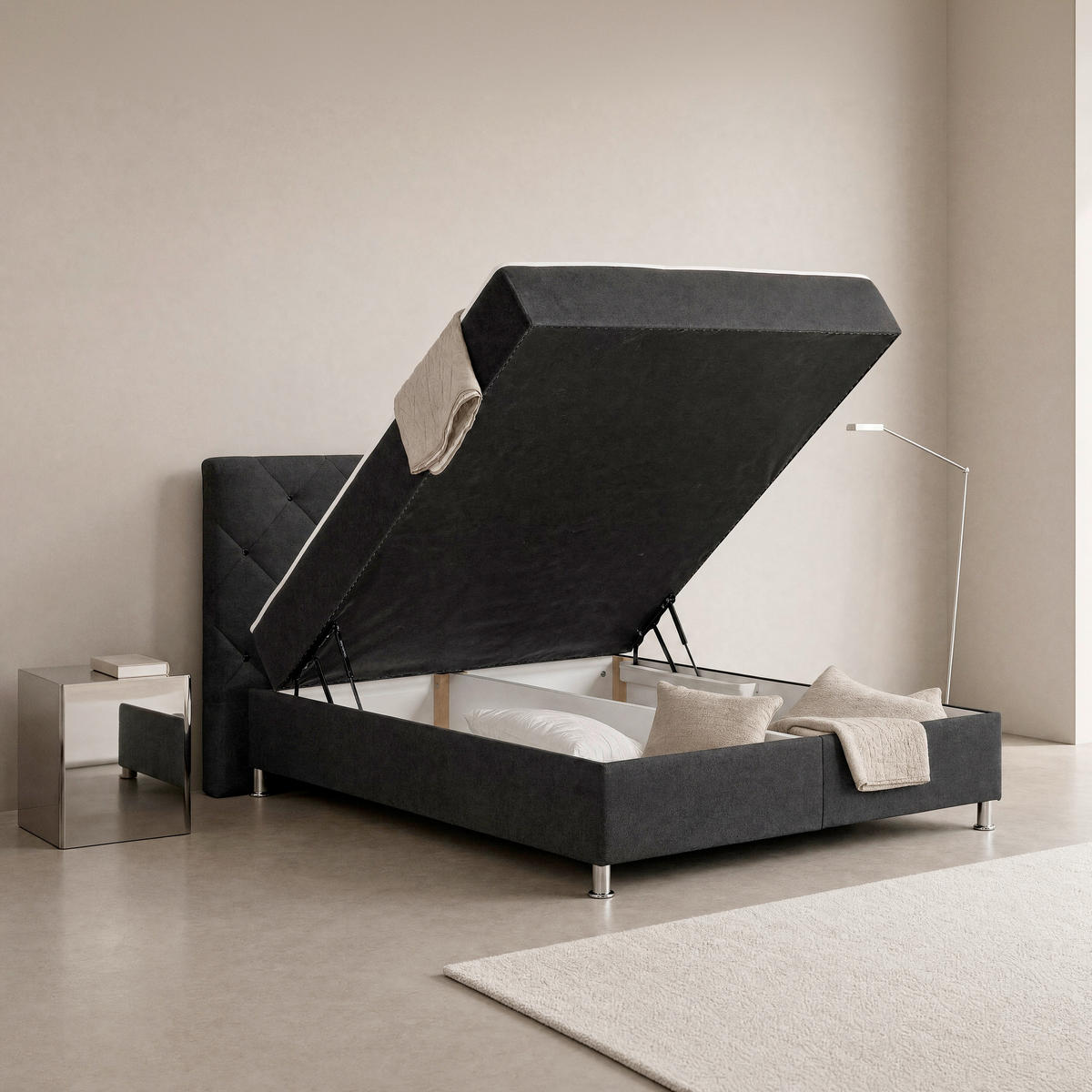 BOXBETT 180/200 cm  in Anthrazit  - Chromfarben/Anthrazit, Design, Kunststoff/Textil (180/200cm) - Boxxx