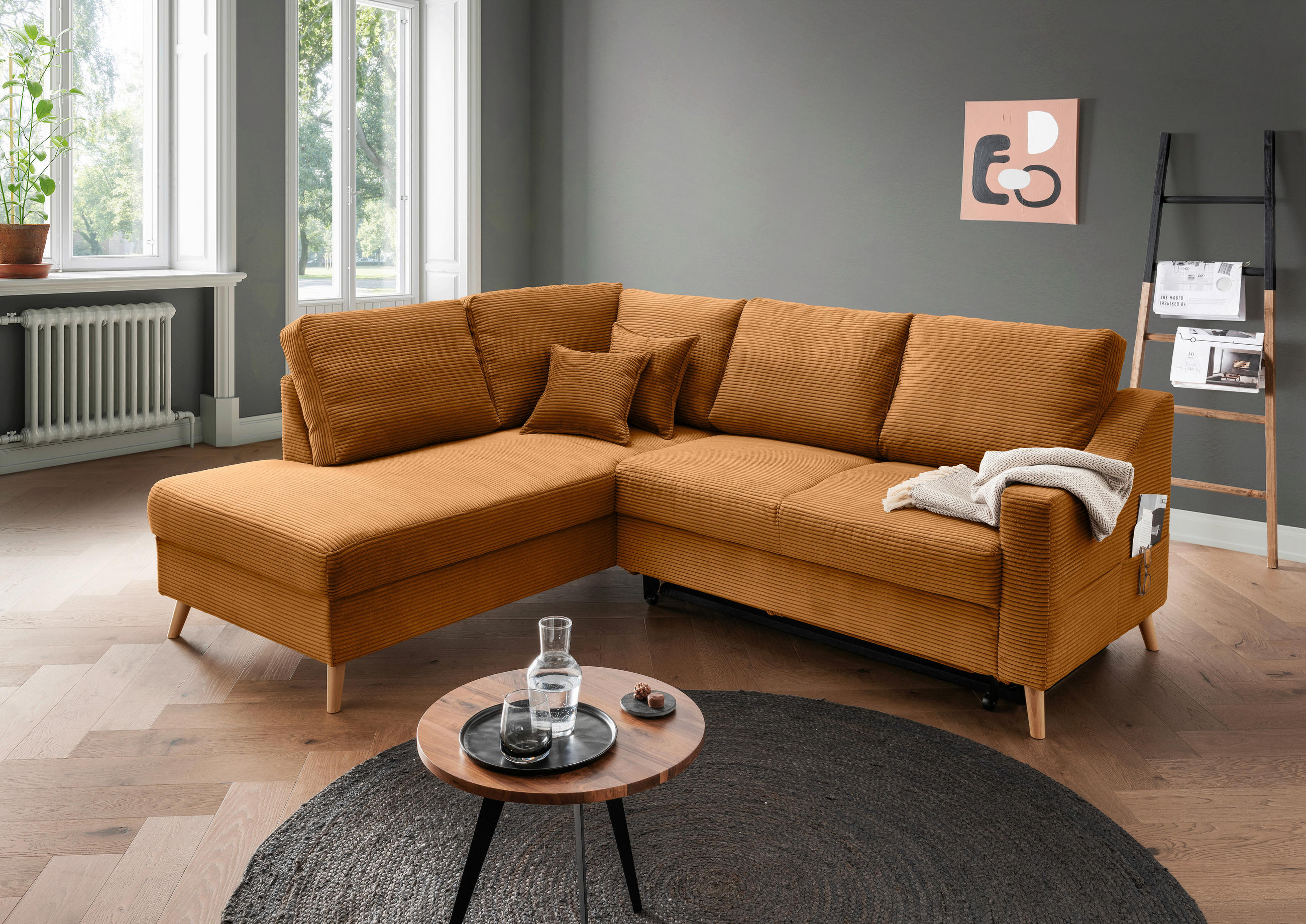 ECKSOFA in Cord Goldfarben  - Goldfarben/Naturfarben, Modern, Holz/Textil (200/230cm) - Livetastic