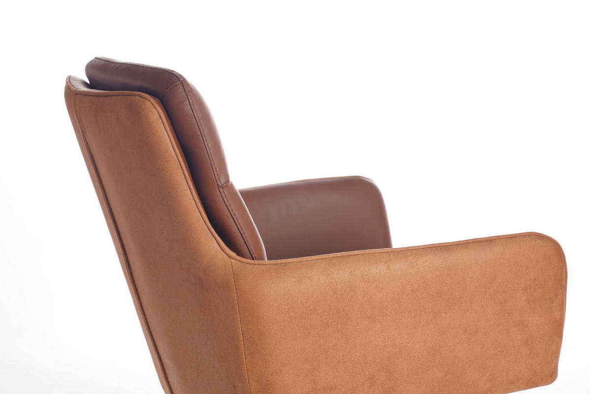 ARMLEHNSTUHL  in Eisen Mikrofaser Echtleder pigmentiert  - Cognac/Schwarz, Design, Leder/Textil (58/89/67cm) - Xora