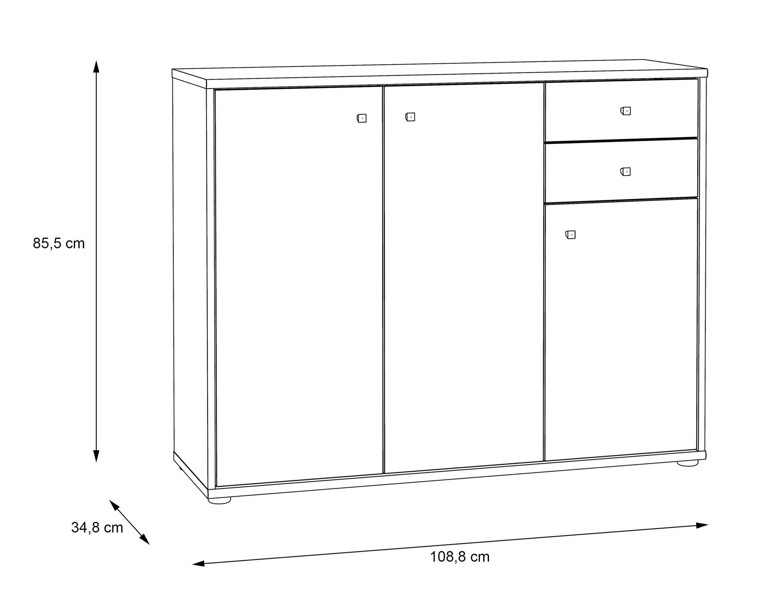 Thumbnail - Kommode, Eiche Artisan, Holzwerkstoff, 3 Fächer, 2 Schublade(n) Schubladen, 108.8x85.5x34.8 cm, Typenauswahl, Beimöbel e...