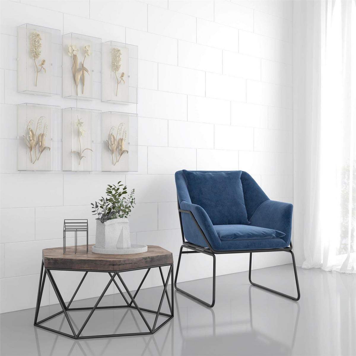 STUHL  in Stahl Velours  - Blau/Schwarz, Design, Textil/Metall (71/81/66cm) - MID.YOU