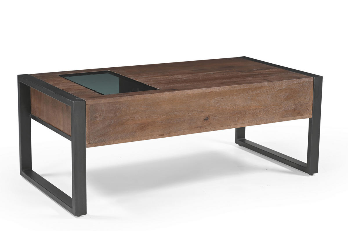 COUCHTISCH Mangoholz vollmassiv Klarglas 120/60/45 cm rechteckig Anthrazit, Dunkelbraun  - Dunkelbraun/Anthrazit, KONVENTIONELL, Glas/Holz (120/60/45cm) - Livetastic