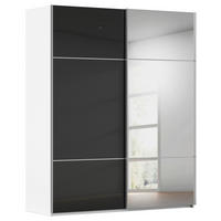 SCHWEBETÜRENSCHRANK 201/223/68 cm,  in Schwarz, Weiß, 2 Tür(en)  - Alufarben/Schwarz, KONVENTIONELL, Glas/Holzwerkstoff (201/223/68cm) - Novel
