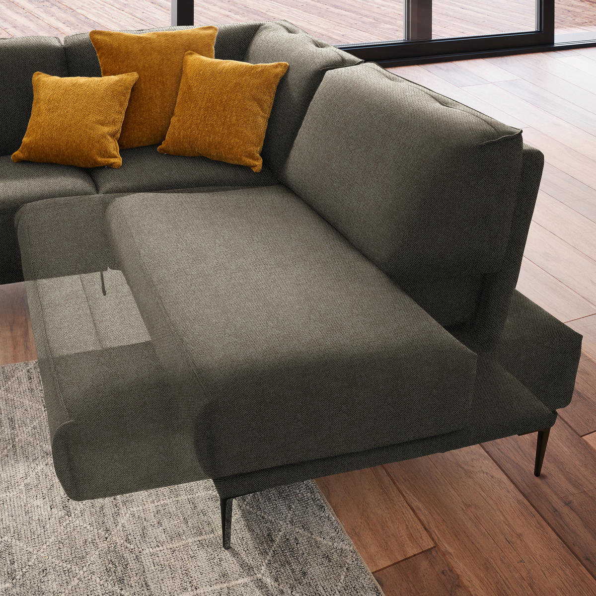 ECKSOFA in Flachgewebe Hellbraun  - Hellbraun/Schwarz, Design, Textil/Metall (260/210cm) - Johann Jakob