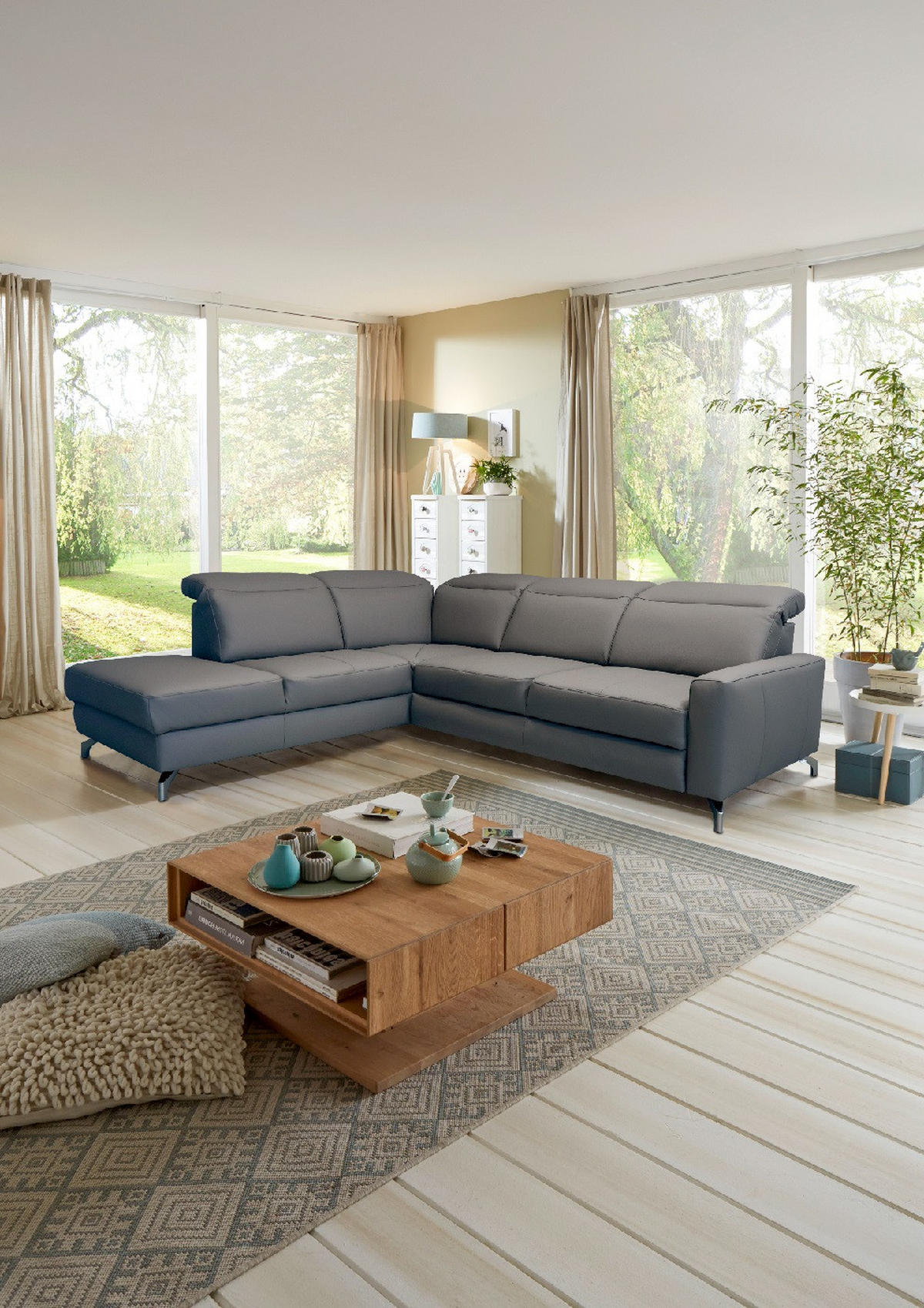 SAROKGARNITÚRA bőr taupe  - taupe, Basics, bőr/fém (217/86/284cm) - Andante