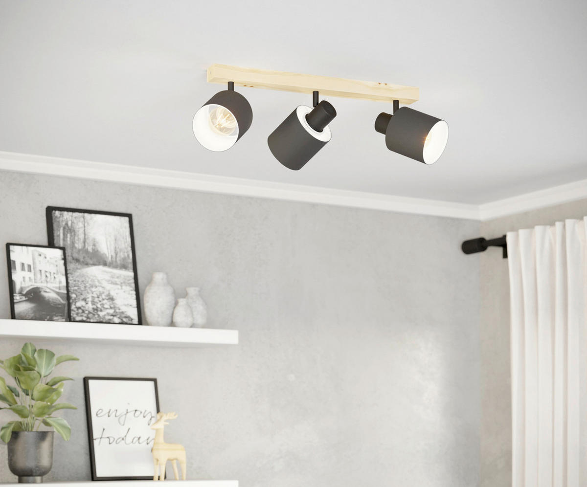 TAKSPOTLIGHT BATALLAS   - vit/brun, Natur, metall/trä (5/48cm) - Eglo