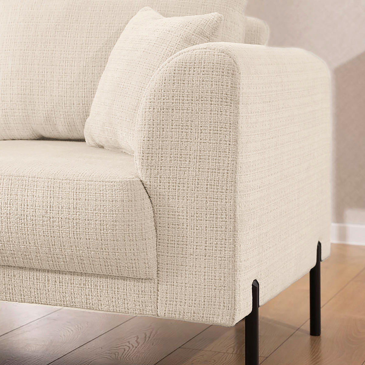 ECKSOFA Mauris Creme Chenille Rückenkissen  - Creme/Schwarz, Design, Kunststoff/Textil (200/233cm) - Livetastic