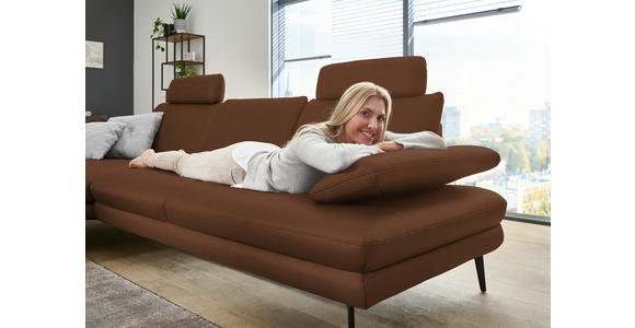 ECKSOFA in Echtleder Hellbraun 180/310 cm - Hellbraun/Schwarz, Design, Leder/Metall (180/310cm) - Dieter Knoll