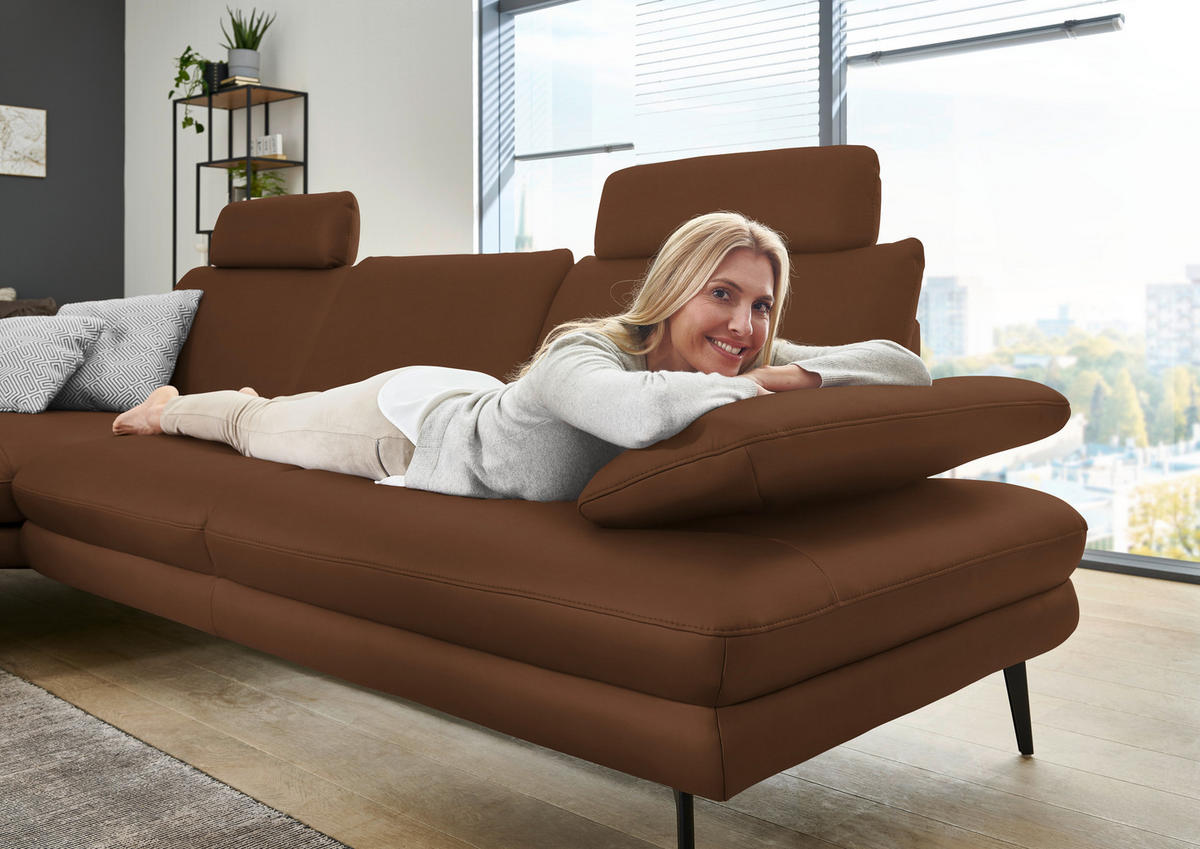 ECKSOFA in Echtleder Hellbraun  - Hellbraun/Schwarz, Design, Leder/Metall (180/310cm) - Dieter Knoll