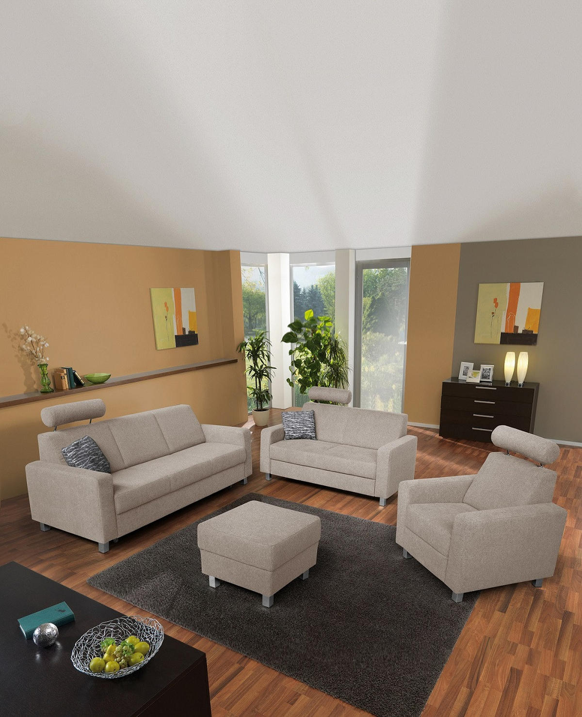 3-SITZER-SOFA in Flachgewebe Beige  - Chromfarben/Beige, Design, Textil/Metall (195/83/85cm) - Xora