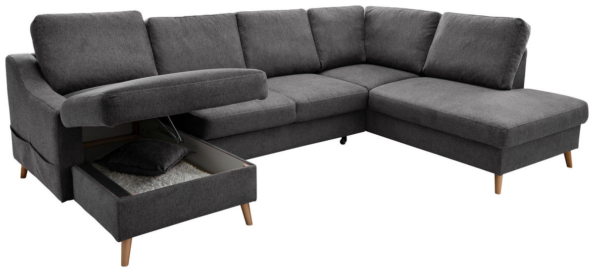 WOHNLANDSCHAFT in Struktur Anthrazit  - Anthrazit/Naturfarben, Konventionell, Holz/Textil (150/301/200cm) - P & B