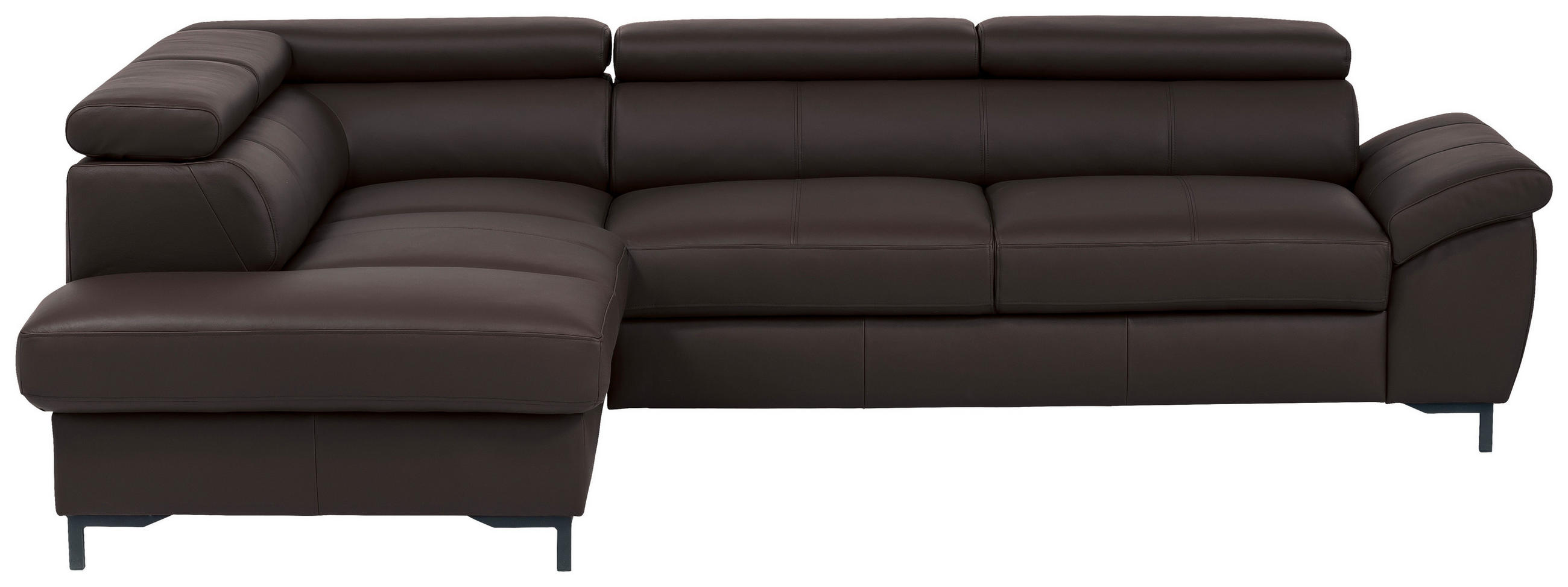 ECKSOFA Dunkelbraun Kombination Echtleder/Lederlook  - Dunkelbraun/Schwarz, Design, Leder/Metall (202/270cm)