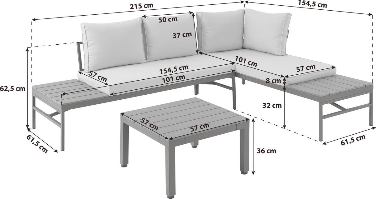 LOUNGEGARNITUR  215/154,5 cm  Stahl  - Braun/Grau, MODERN, Kunststoff/Textil (215/154,5cm) - Luca Bessoni