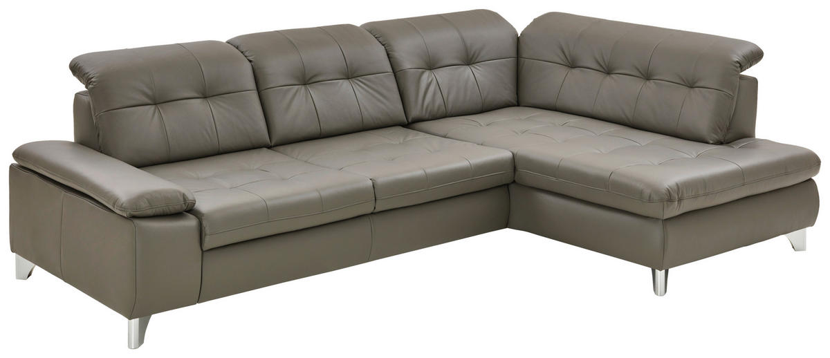ECKSOFA in Echtleder Grau  - Alufarben/Grau, Design, Leder/Metall (309/211cm) - Beldomo Speed