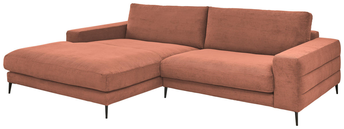 ECKSOFA Ottomane links  Rostfarben Feincord  - Rostfarben/Schwarz, Design, Textil/Metall (207/293cm) - Dieter Knoll