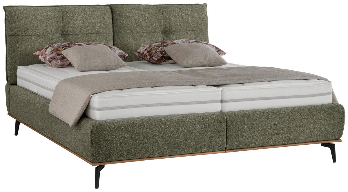 POLSTERBETT gepolstertes Kopfteil, Bettkasten, Lattenroste, Matratzen Olivgrün 180/200 cm  - Creme/Schwarz, Design, Holz/Holzwerkstoff (180/200cm) - Beldomo - Sleep
