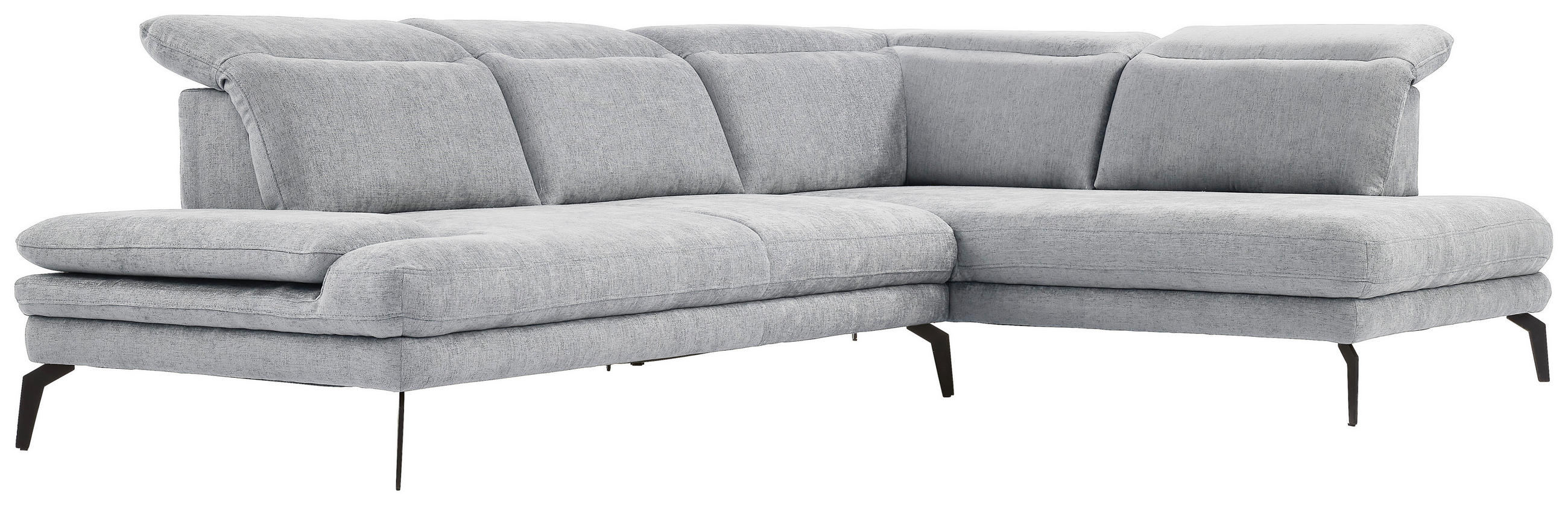 ECKSOFA inkl. Funktion Hellgrau Webstoff  - Hellgrau/Schwarz, Design, Textil/Metall (293/197cm) - Stylife