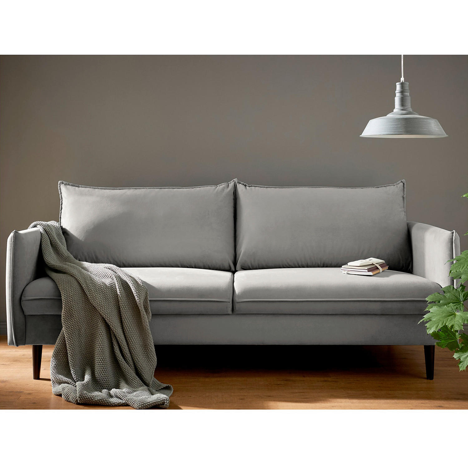 3-SITZER-SOFA JULI Samt Grau  - Schwarz/Grau, Design, Holz/Textil (203/86/100cm) - P & B