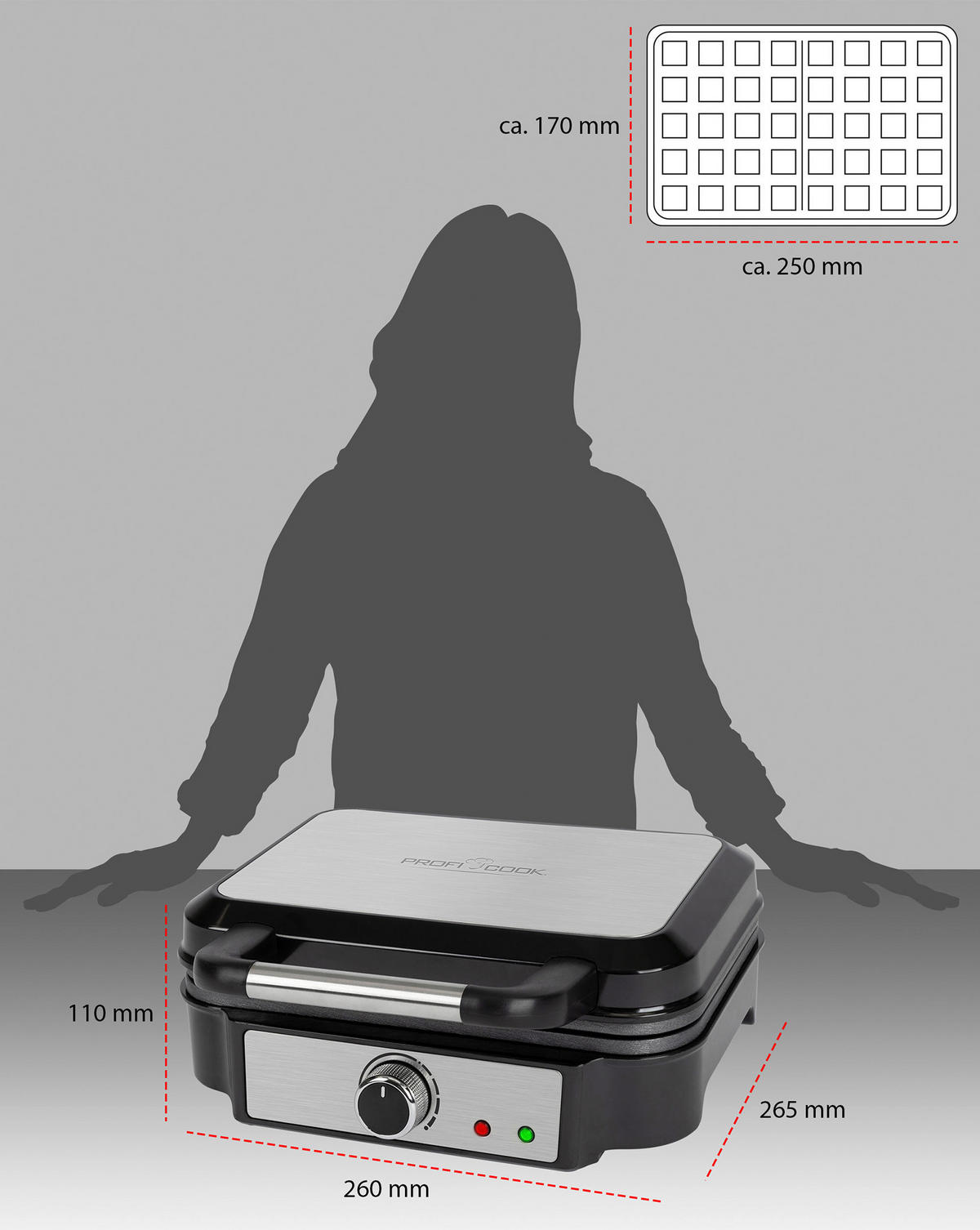 WAFFELAUTOMAT  - Edelstahlfarben/Schwarz, Basics, Kunststoff/Metall (26/10,2/25,3cm)