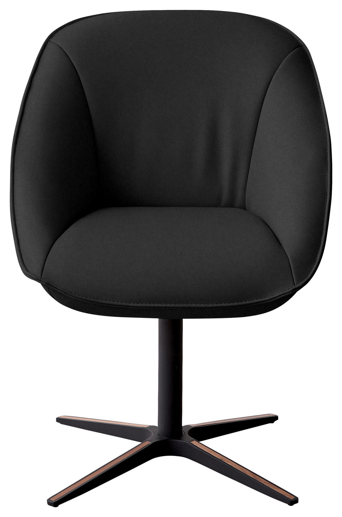 ARMLEHNSTUHL  Beinauswahl, Lederauswahl, Stoffauswahl, inklusive Armlehnen, automatische Rückholfunktion, gepolsterte Armlehnen, Sitzfläche 320° drehbar  Echtleder  - Schwarz/Dunkelblau, Design, Leder/Holz (63/88/70cm) - Koinor