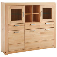 HIGHBOARD Wildkernbuche furniert Buchefarben  - Buchefarben/Silberfarben, Natur, Glas/Holz (160/136/40cm) - Cantus