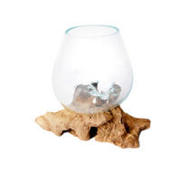 VAZA  12/15-16 cm    drvo, staklo  - prozirno/smeđa, Natur, staklo/drvo (12/15-16cm) - Ambia Home