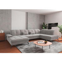 WOHNLANDSCHAFT in Flachgewebe Silberfarben  - Silberfarben/Schwarz, Konventionell, Textil/Metall (185/357/231cm) - Sit & More