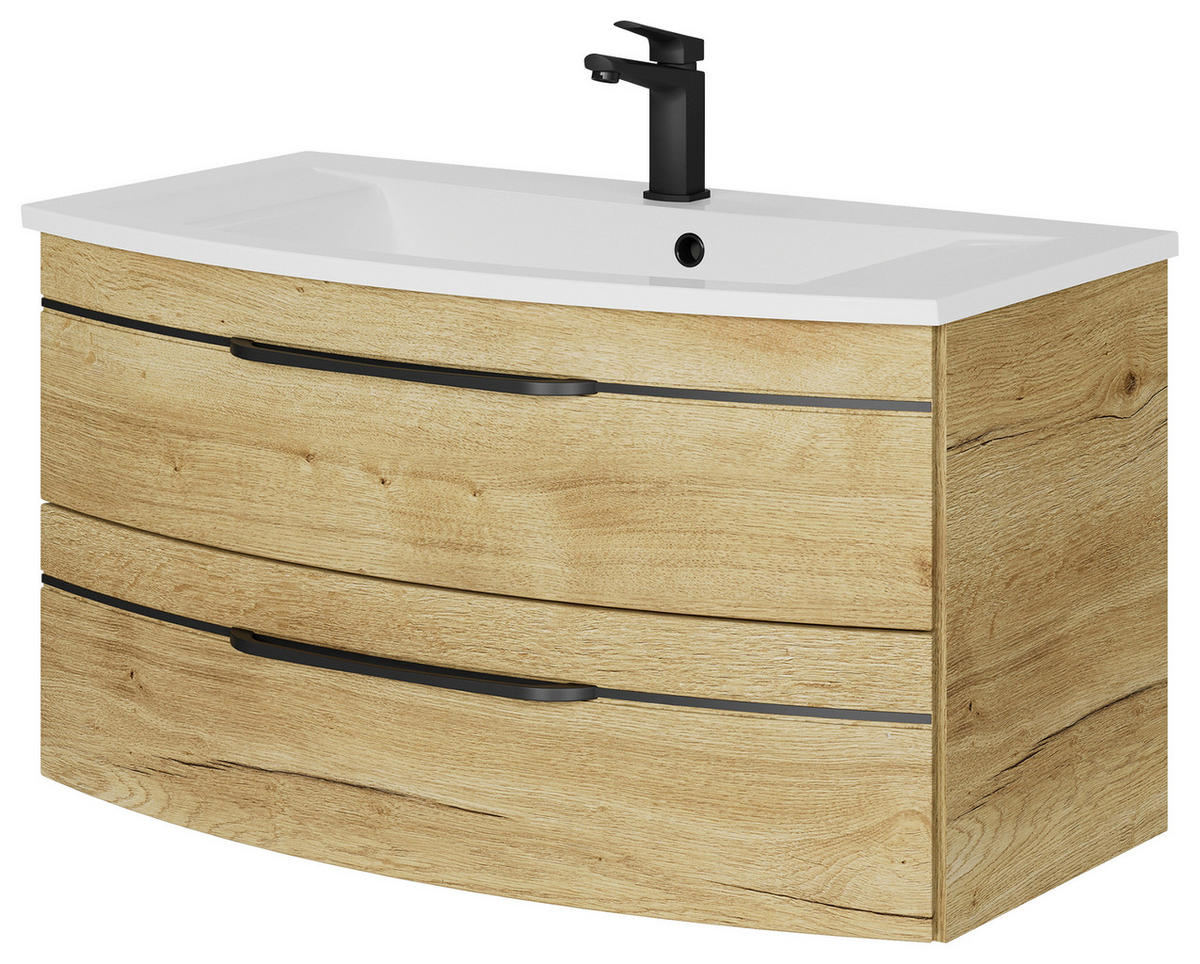 WASCHTISCHKOMBI 91 cm  - Eichefarben/Schwarz, Design, Holzwerkstoff/Stein (91cm) - Sadena