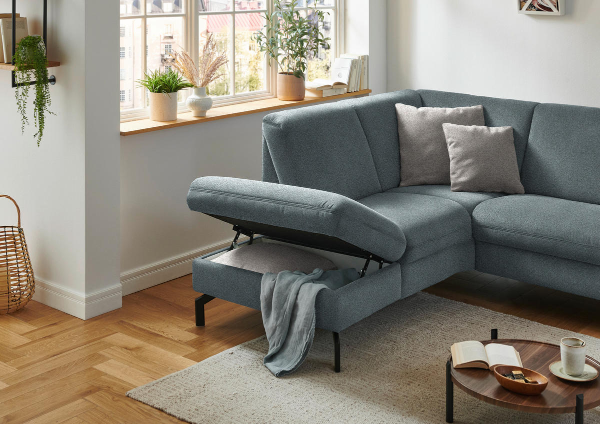 ECKSOFA in Flachgewebe Blaugrau  190/241 cm  - Blaugrau/Schwarz, KONVENTIONELL, Textil/Metall (190/241cm) - Beldomo Comfort