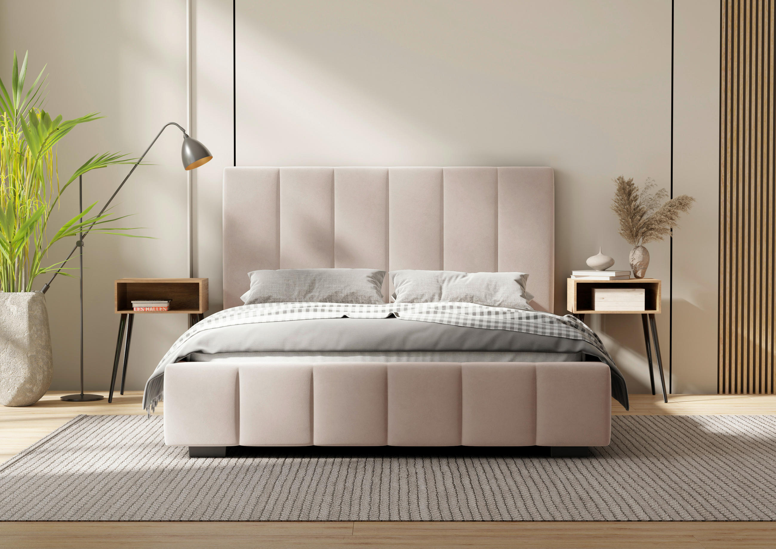 POLSTERBETT Lattenrost, Bettkasten 180/200 cm  in Beige  - Beige/Schwarz, Design, Holz/Kunststoff (180/200cm) - Boxxx