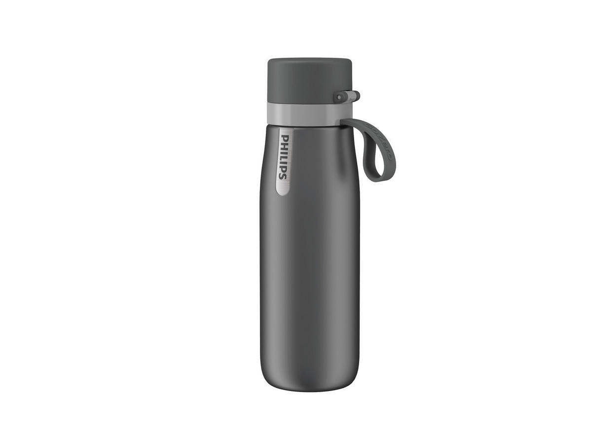 Wasserflasche mit Filter   - Grau, Basics, Metall (7,5/7,5/24,5cm) - Philips