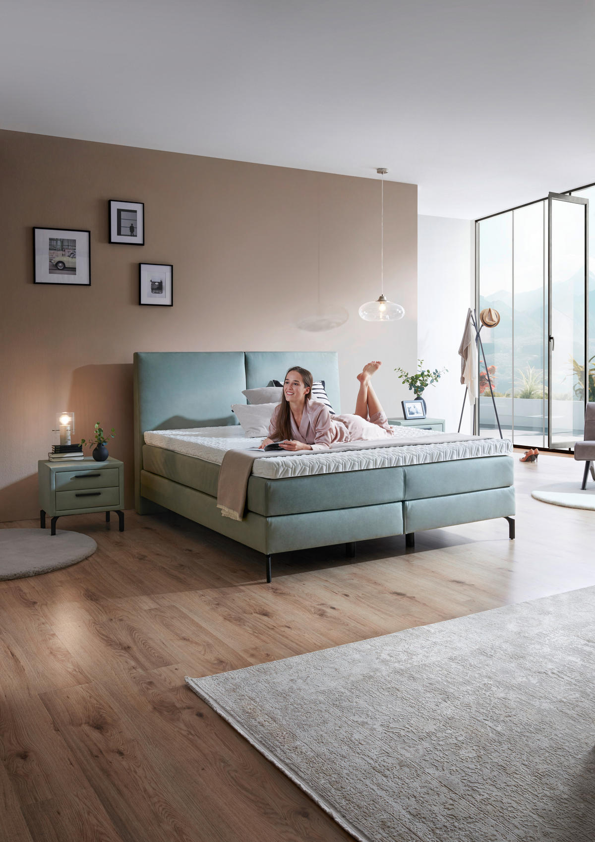 BOXSPRINGBETT 160/200 cm  in Jadegrün  - Jadegrün/Schwarz, Konventionell, Textil/Metall (160/200cm) - Dieter Knoll