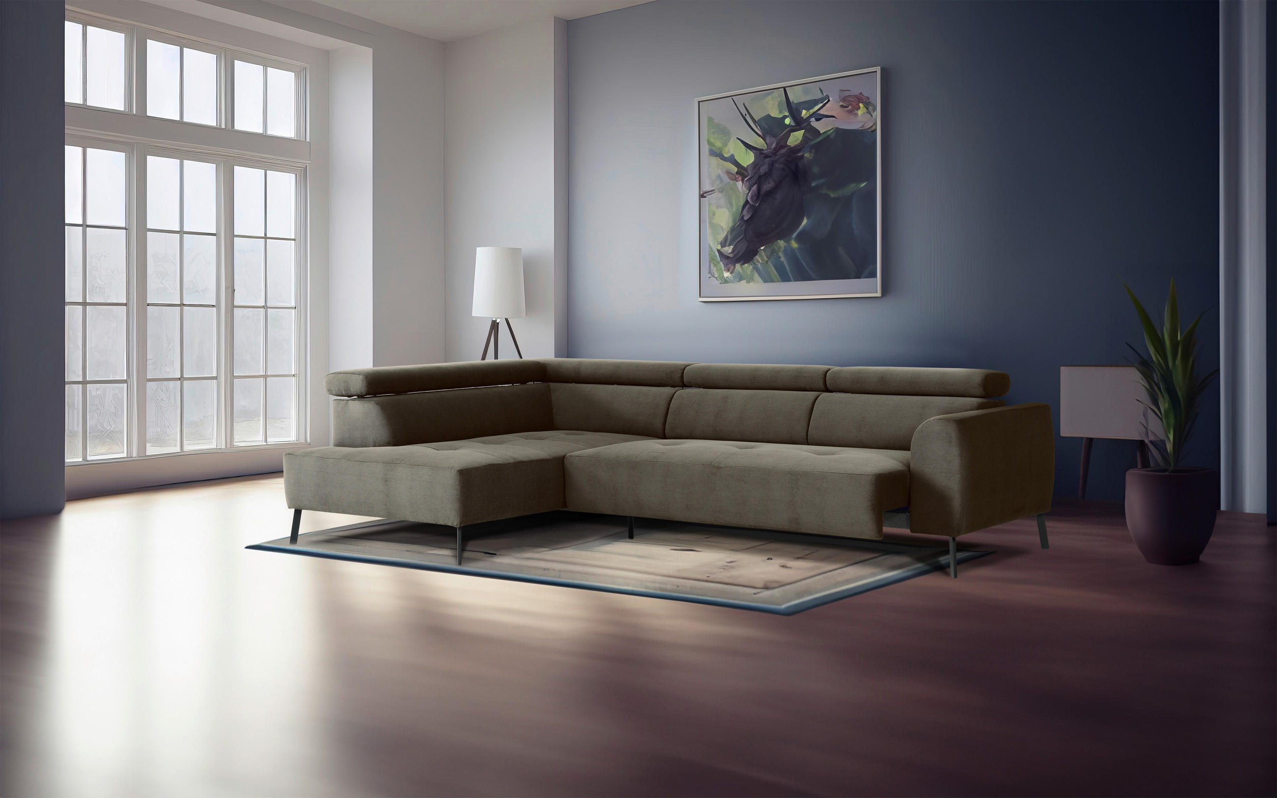 ECKSOFA Graubraun Feincord  - Graubraun/Schwarz, Design, Textil/Metall (205/280cm) - Xora