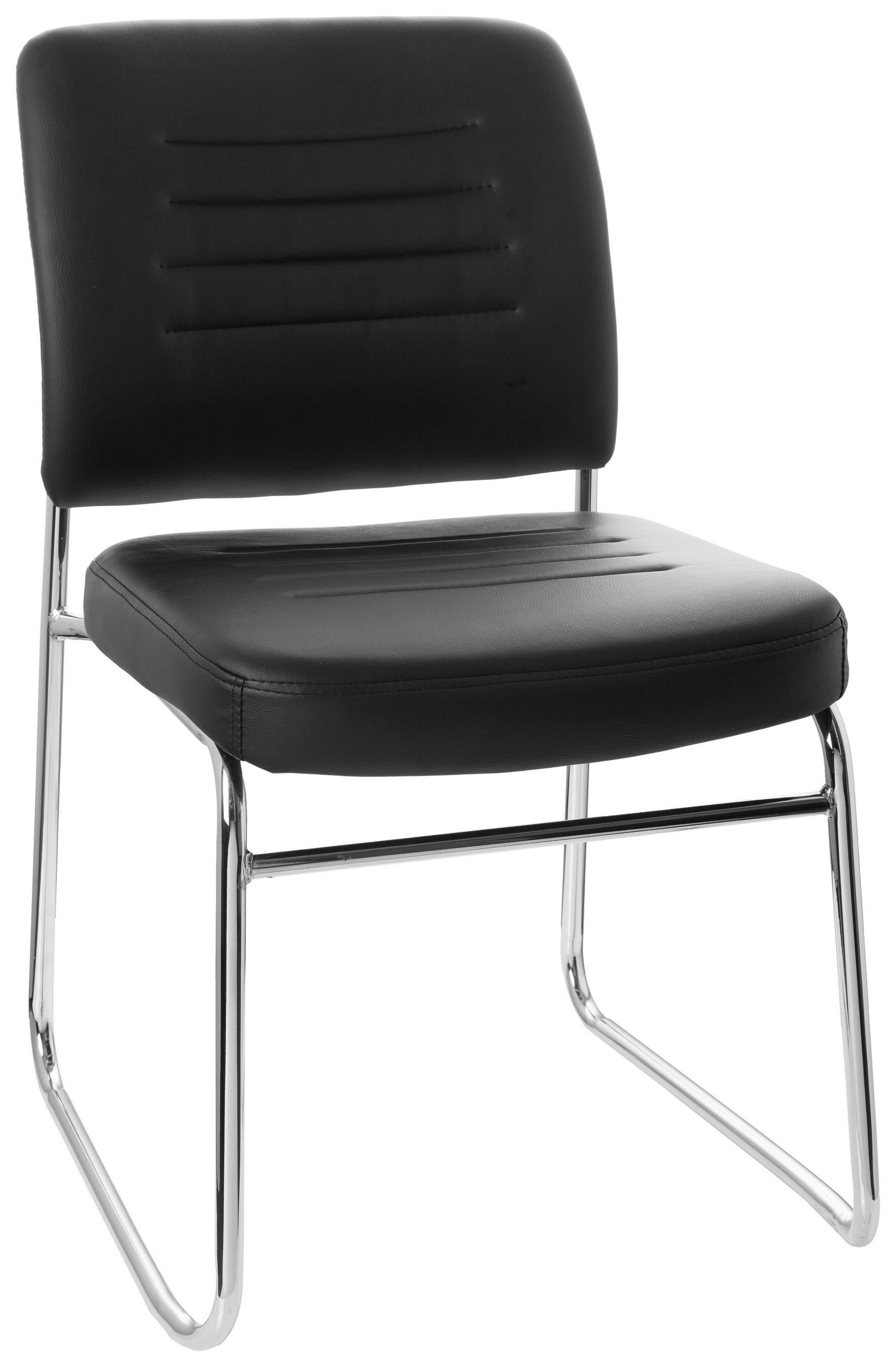 BESUCHERSTUHL  in Lederlook Schwarz, Chromfarben  - Chromfarben/Schwarz, MODERN, Textil/Metall (47/85/51cm) - MID.YOU