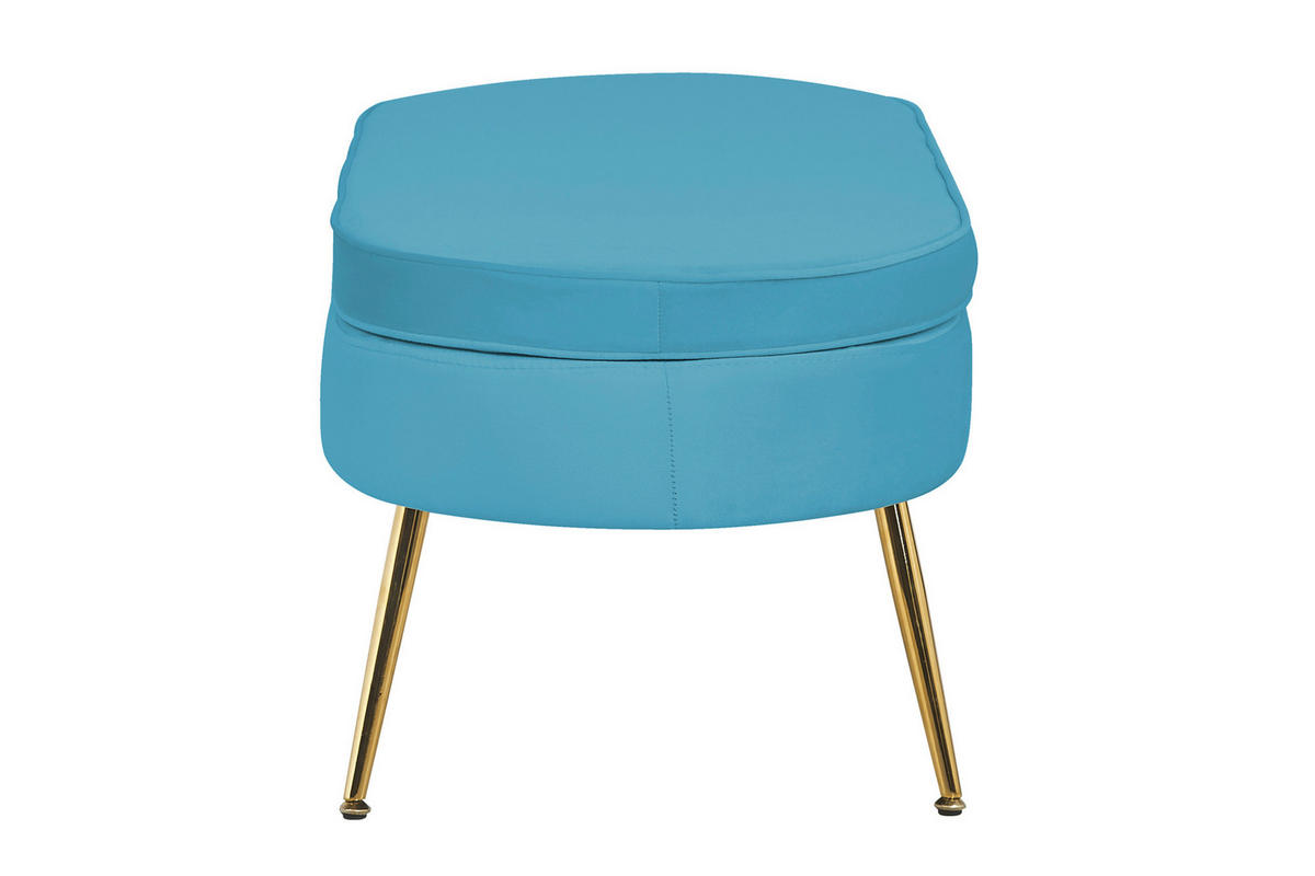 HOCKER Samt Blau  - Blau/Goldfarben, MODERN, Textil/Metall (99/40/44cm) - Livetastic
