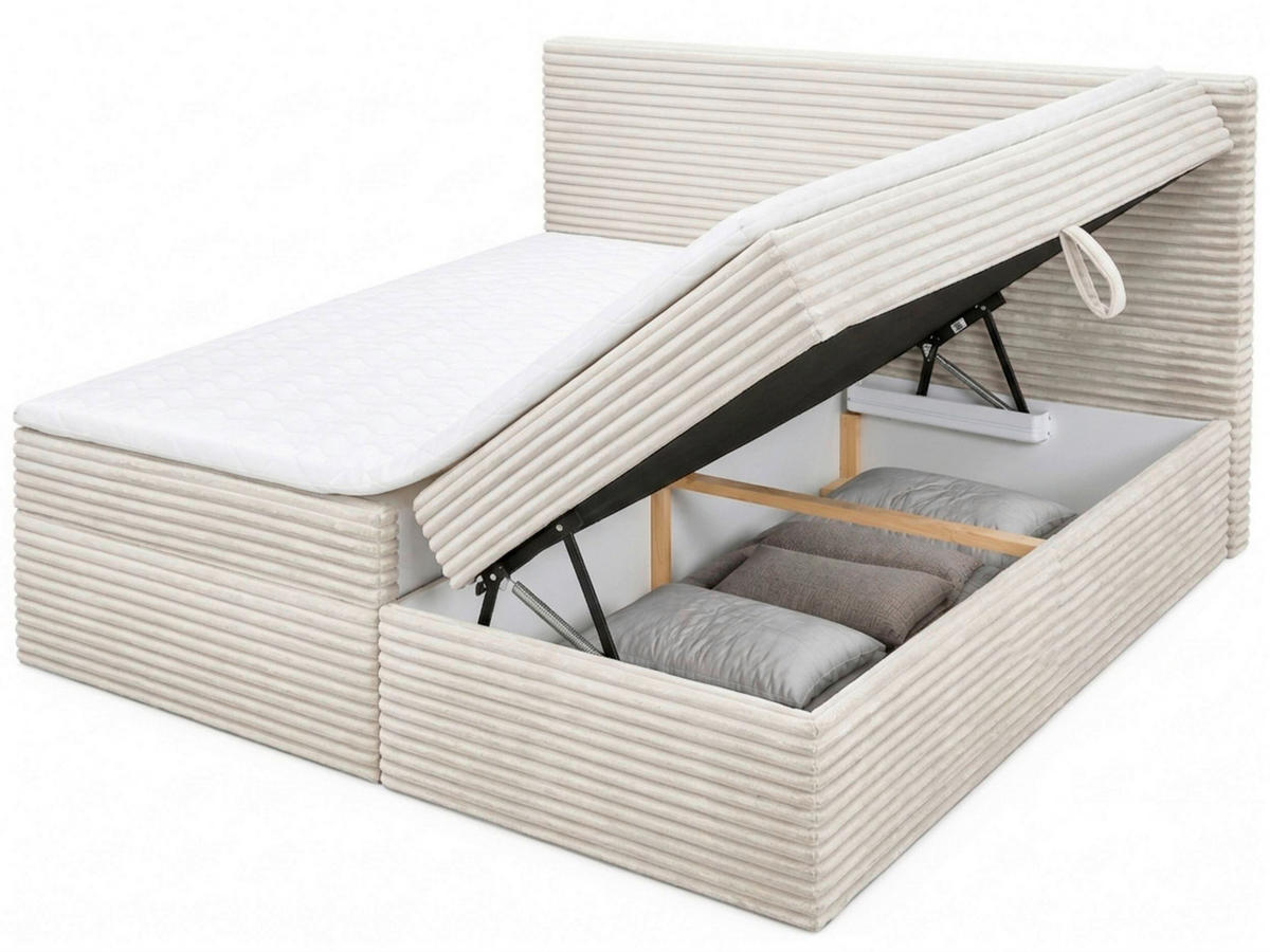 BOXBETT 180/200 cm,  in Creme, Bettkasten, Topper, H3 + H3 = fest  - Chromfarben/Creme, MODERN, Holz/Kunststoff (180/200cm) - MID.YOU