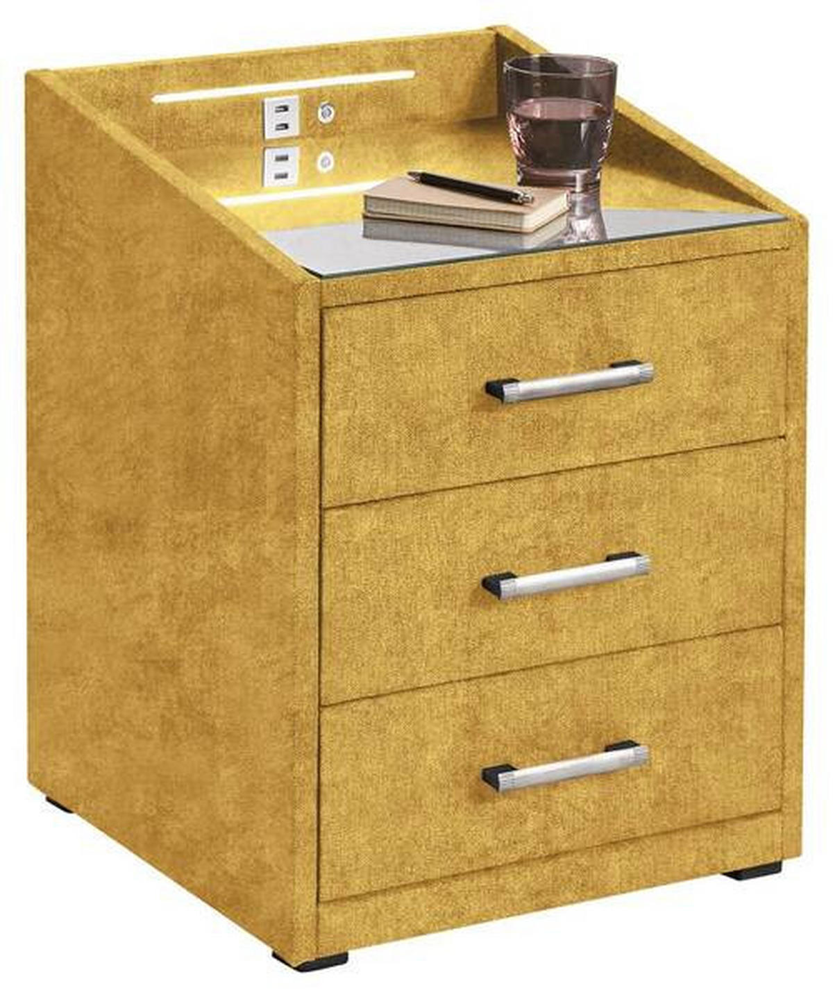 NACHTTISCH 47/61/46 cm  in Currygelb  - Currygelb/Silberfarben, Modern, Holzwerkstoff/Kunststoff (47/61/46cm) - MID.YOU