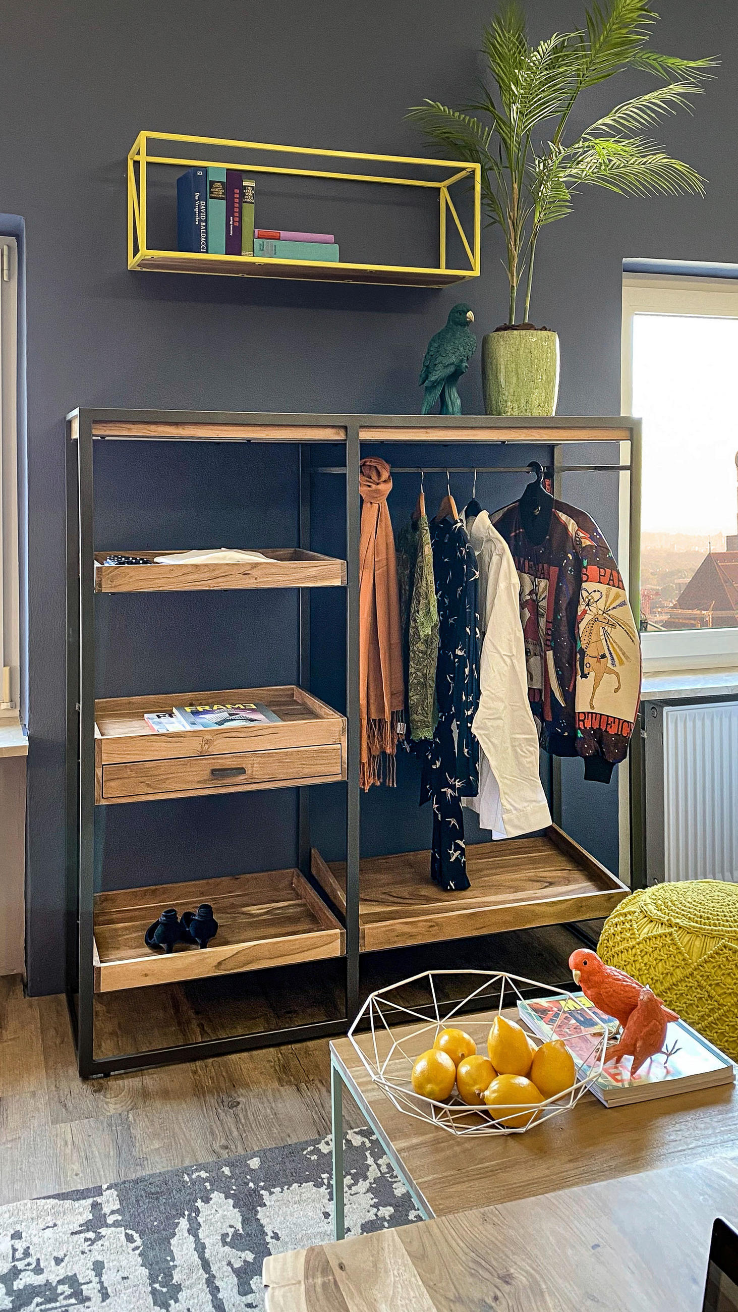 GARDEROBE  in 145/150/48 cm  - Anthrazit/Akaziefarben, Design, Holz/Metall (145/150/48cm)