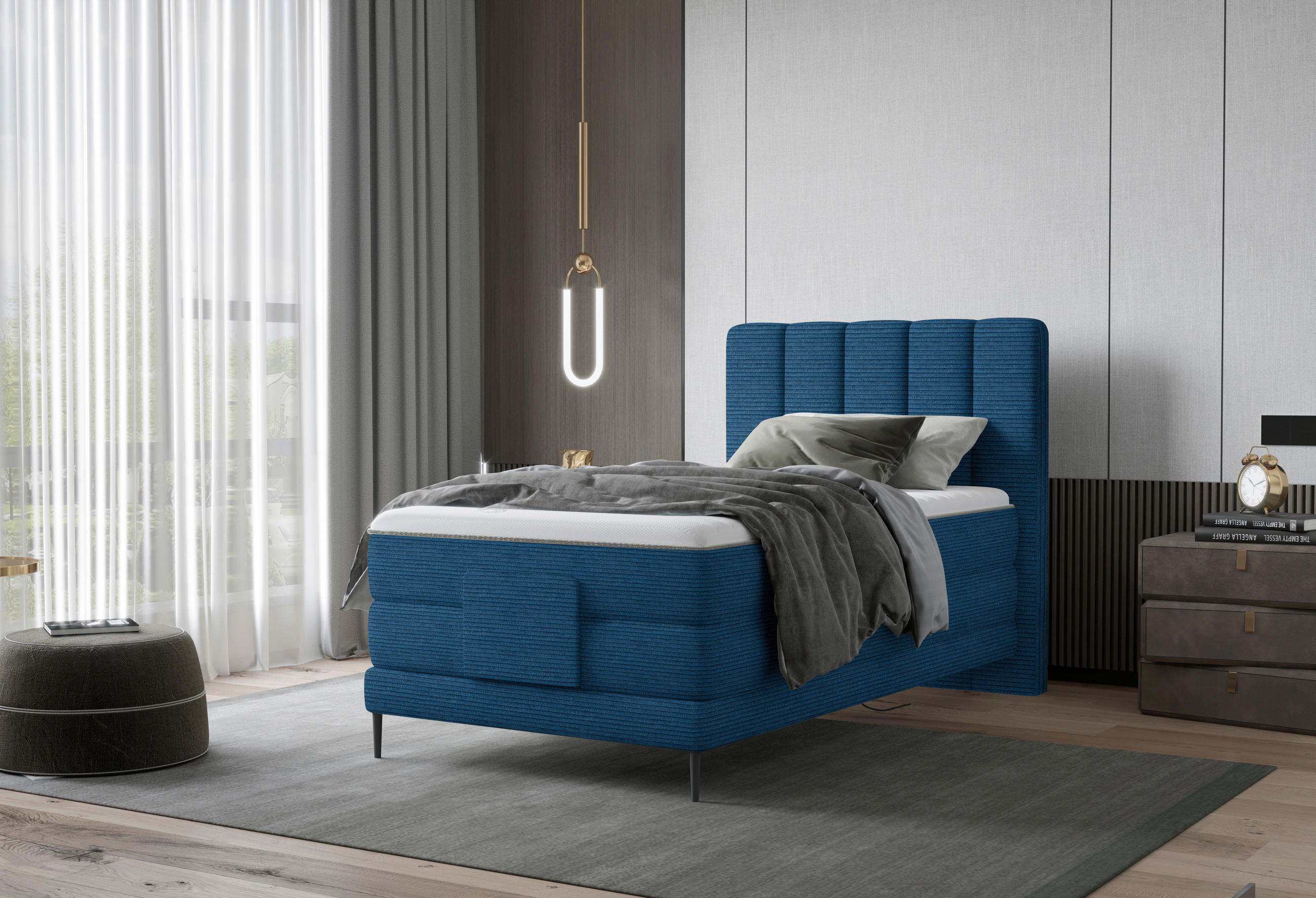 BOXSPRINGBETT 100/200 cm  in Royalblau  - Royalblau/Schwarz, Natur, Textil/Metall (100/200cm) - Esposa