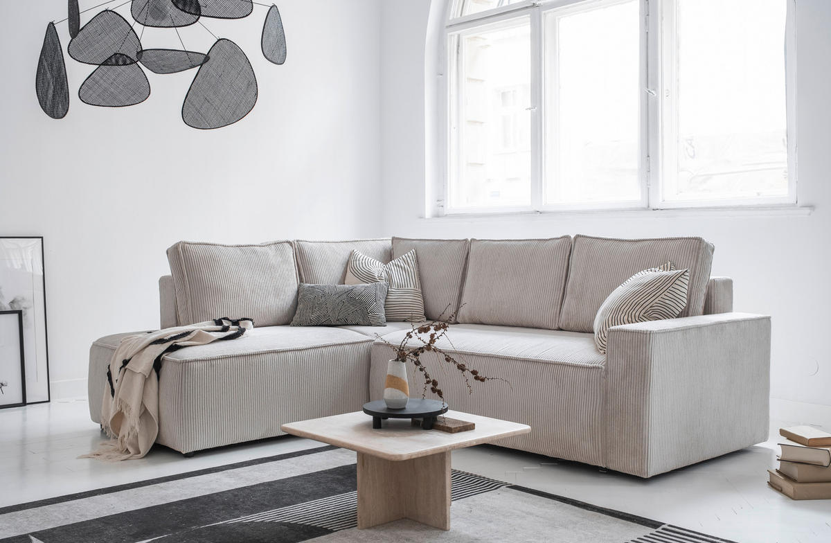 ECKSOFA in Cord Beige  - Beige/Schwarz, Design, Kunststoff/Textil (194/247cm) - MID.YOU