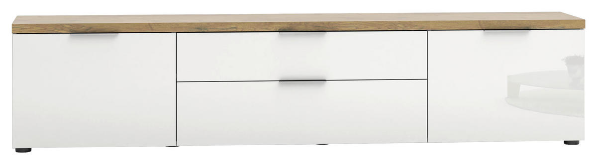 LOWBOARD  in 220/49/43 cm  - Eichefarben/Weiß Hochglanz, Design, Holzwerkstoff/Kunststoff (220/49/43cm) - Xora