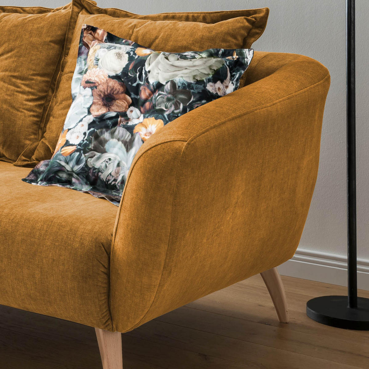 ECKSOFA Gelb, Multicolor Velours  - Gelb/Buchefarben, MODERN, Holz/Textil (277/162cm) - Livetastic