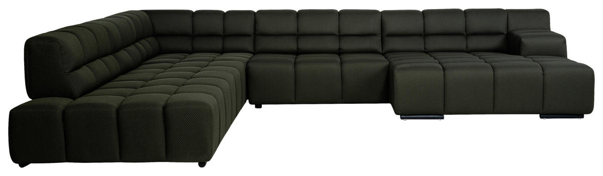 WOHNLANDSCHAFT Olivgrün Flachgewebe  - Schwarz/Olivgrün, Design, Textil/Metall (325/362/169cm) - Designwerk