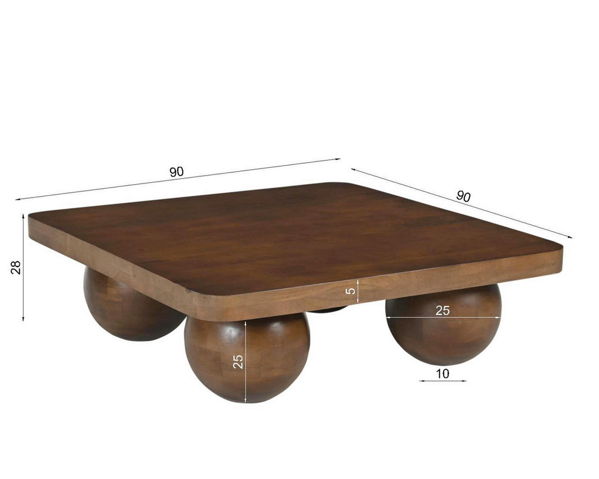 COUCHTISCH Mangoholz massiv 90/90/28 cm rechteckig Braun  - Braun, Design, Holz (90/90/28cm) - MID.YOU