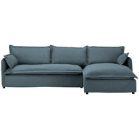 ECKSOFA Blau Flachgewebe, Bouclé  - Blau/Schwarz, Trend, Textil/Metall (295/165cm) - Livetastic