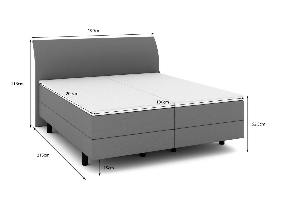 BOXSPRINGBETT 180/200 cm  in Anthrazit  - Anthrazit/Schwarz, KONVENTIONELL, Kunststoff/Textil (180/200cm) - Musterring