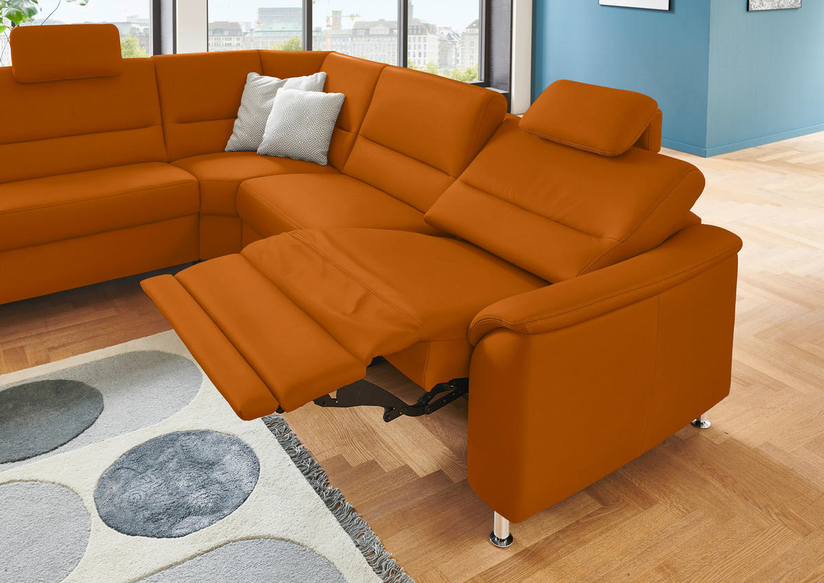 ECKSOFA in Echtleder Orange  - Alufarben/Orange, Basics, Leder/Metall (249/290cm) - Beldomo Premium