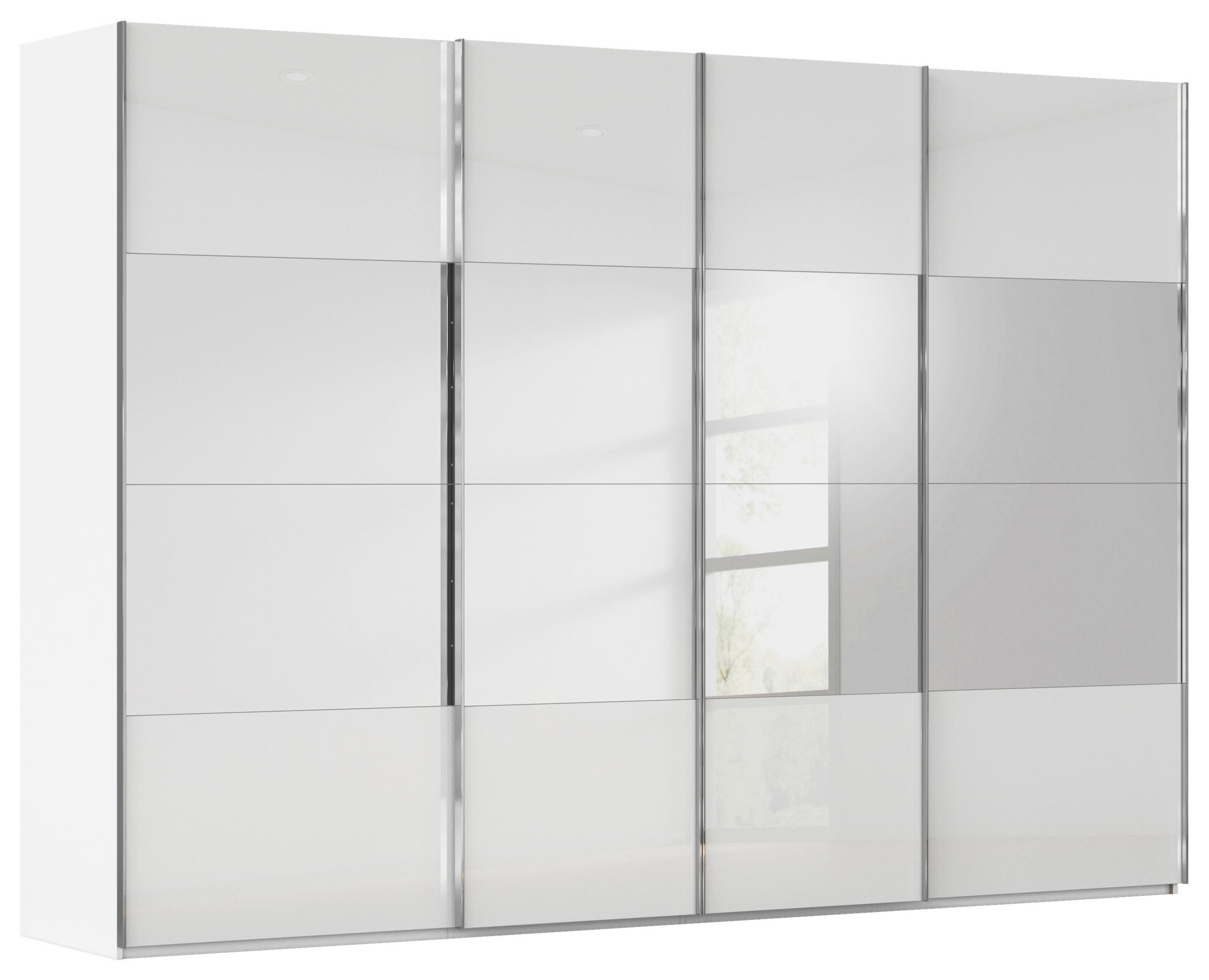 SCHWEBETÜRENSCHRANK 316/235/68 cm 4-türig Weiß  - Chromfarben/Weiß, Design, Glas/Holzwerkstoff (316/235/68cm) - Novel
