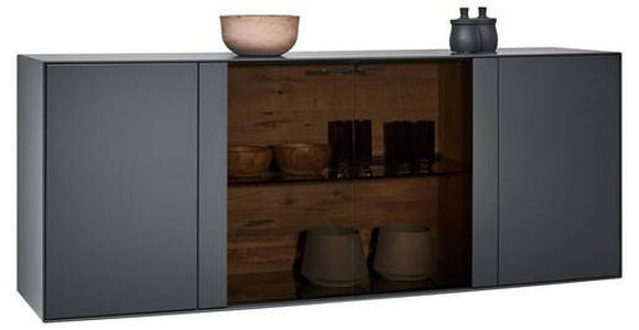 SIDEBOARD Kerneiche massiv Anthrazit, Eichefarben Einlegeböden, Türdämpfer  - Eichefarben/Anthrazit, Natur, Glas/Holz (203/80/44cm) - Valnatura