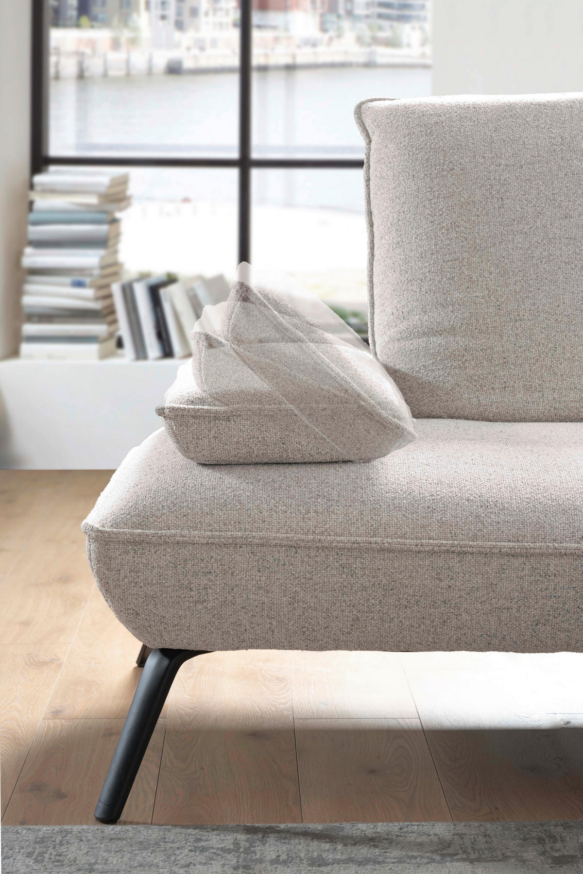 ECKSOFA Beige Flachgewebe, Struktur Armlehnenkissen  - Beige/Schwarz, Design, Textil/Metall (233/259cm) - Moderano